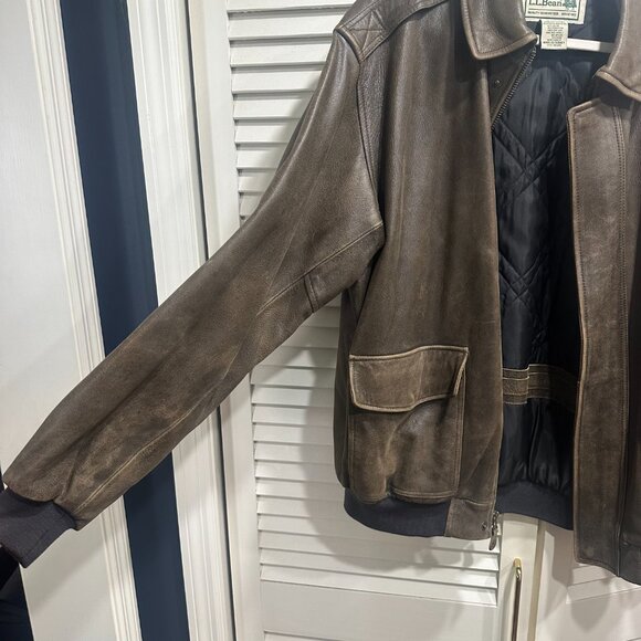 LL Bean Mens Vintage Goatskin Leather Bomber Jacket - Picture 2 of 10